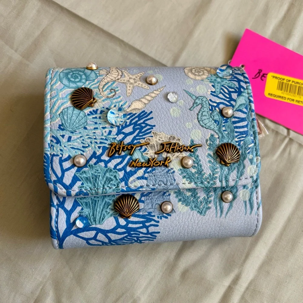 Betsey Johnson Blue and Gold Sea Life Make Waves Wallet Rare - Picture 1 of 5